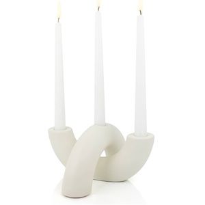 AERLO Ceramic Candle Holder Candelabra for 3 Taper Candles (Ivory)